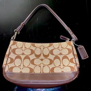 Coach Swinger Signature Jacquard, brown leather trim